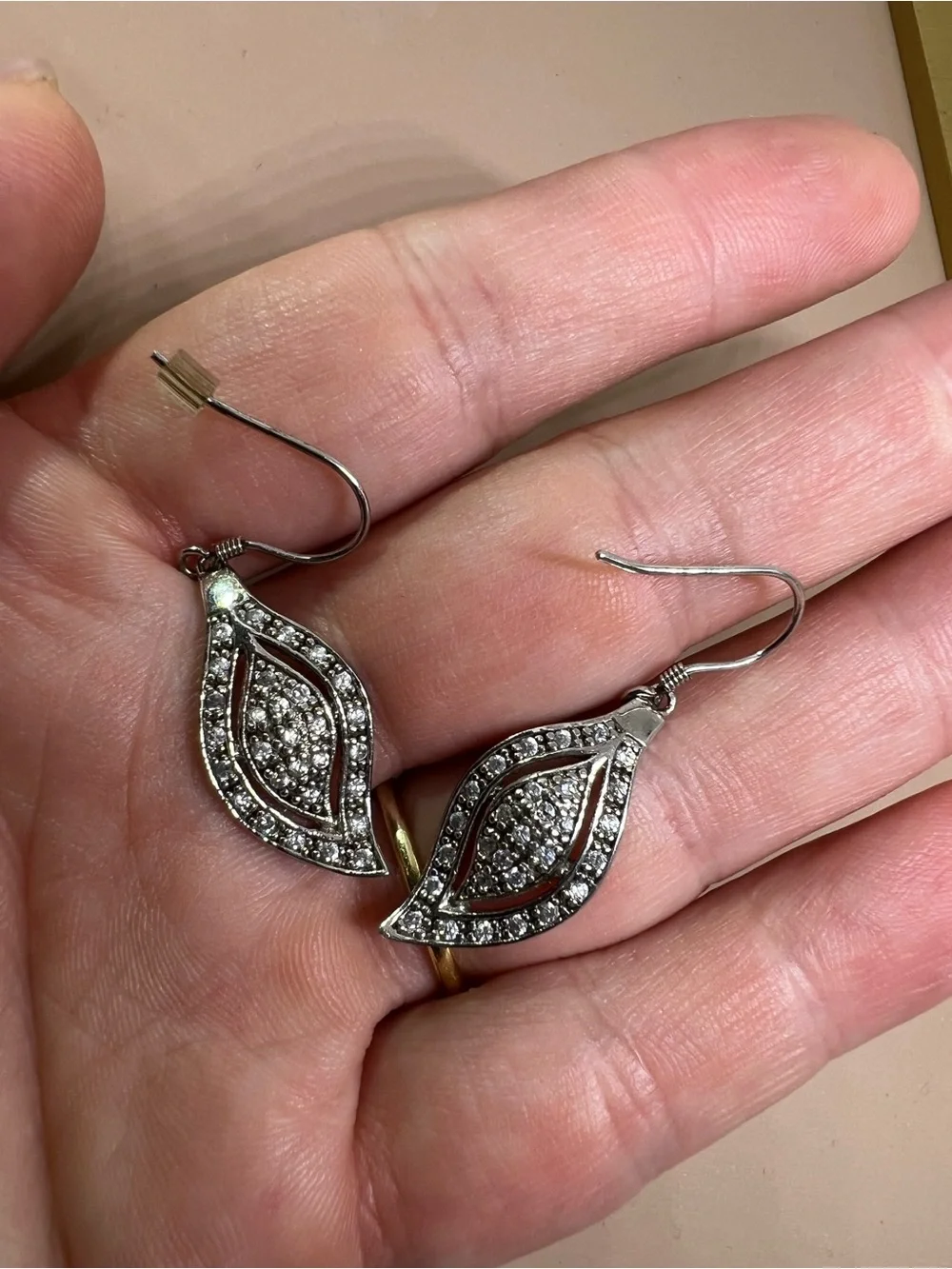 Sterling Silver Crystal Leaf Drop Earrings